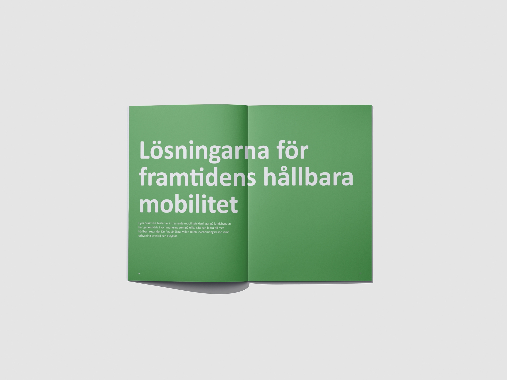 Spread from the report showing the title 'Lösningarna för framtidens hållbara mobilitet'